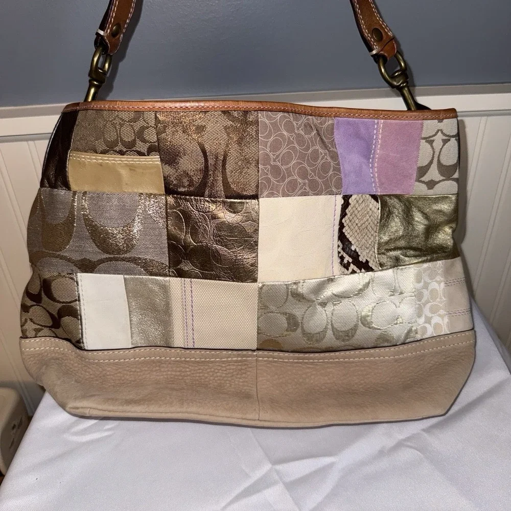 Vintage Coach Rainbow Multicolor Patchwork Shoulder Bag Purse Y2K Leather Suede